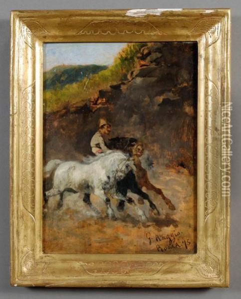 Buttero A Cavallo Oil Painting - Giuseppe Raggio