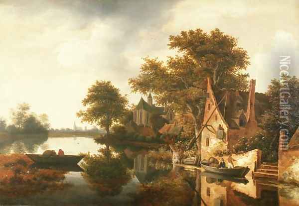 River Landscape Oil Painting - Roelof van Vries