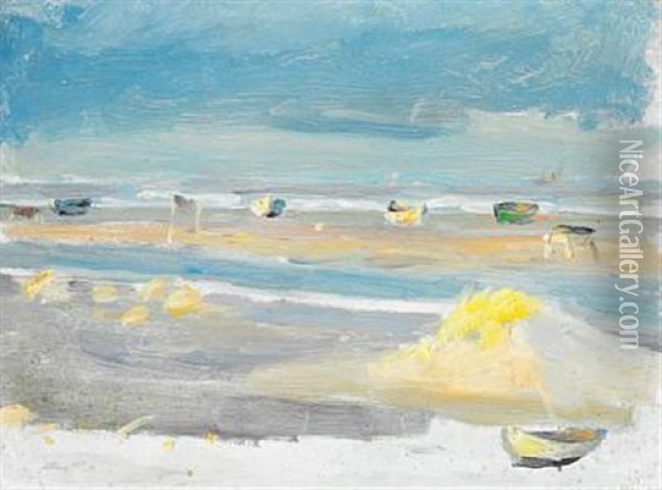 Boats On The Beach, Skagen Oil Painting - Anna Kirstine Ancher