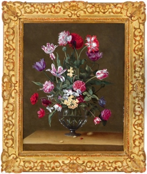 Stillleben Mit Einer Blumenvase Auf Einem Tisch Oil Painting - Jean-Michel Picart