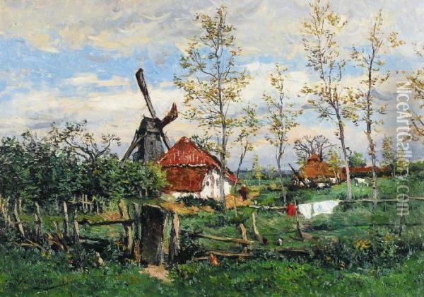 Summer Landscape Withmill And Farmstead Oil Painting - Isidore Verheyden