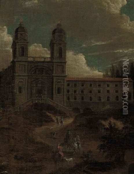 The Church Of Santa Trinita Dei Monti, Rome Oil Painting - Hendrick Frans van Lint