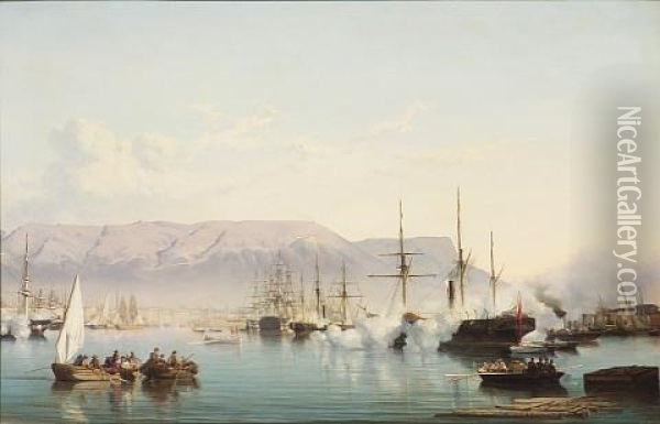 Arrival Into The Bay Of Toulon Oil Painting - Vincent Joseph Francois Courdouan