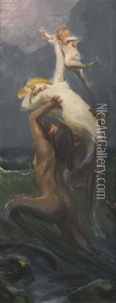Nymph Abduction Oil Painting - Maximilian Pirner