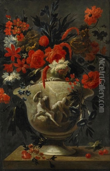 Blomsterstilleben Oil Painting - Karel van Vogelaer