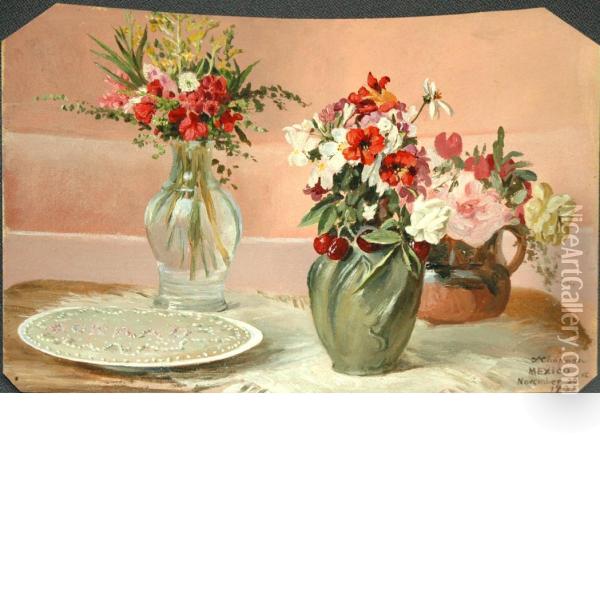 Three Vases Of Flowers Oil Painting - Conrad Wise Chapman