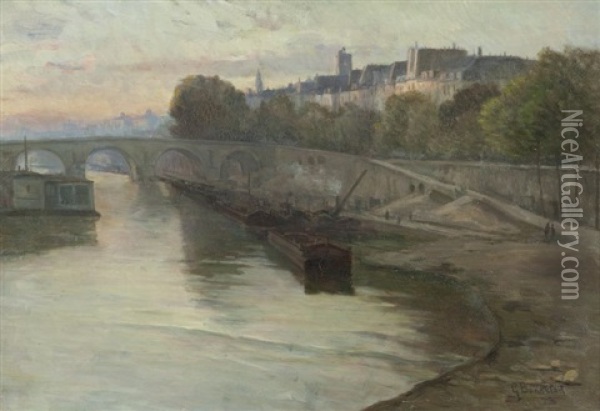 Vue De La Seine A Paris Oil Painting - Germain Eugene Bonneton