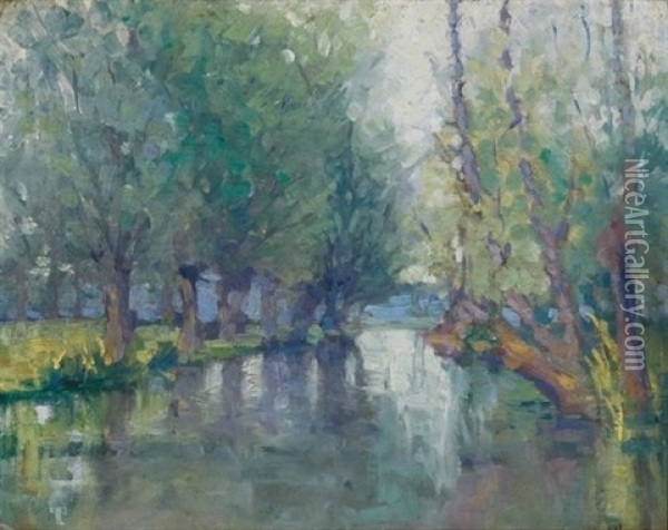 River, Giverny Oil Painting - Frank Townsend Hutchens