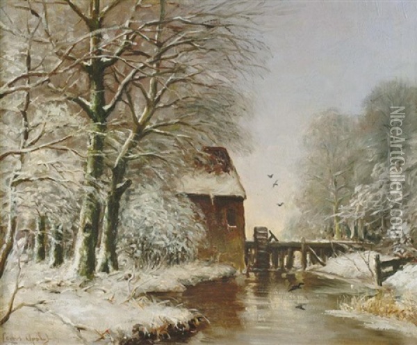 Wassermuhle Im Winterwald Oil Painting - Louis Apol