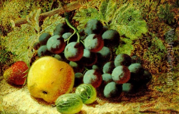 Fruits By A Mossy Bank Oil Painting - Oliver Clare