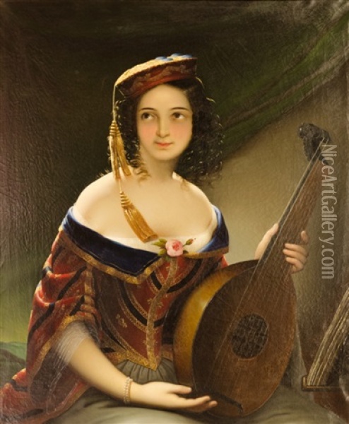 Portrait Of A Young Italian Woman Oil Painting - Mikhail Ivanovich Scotti