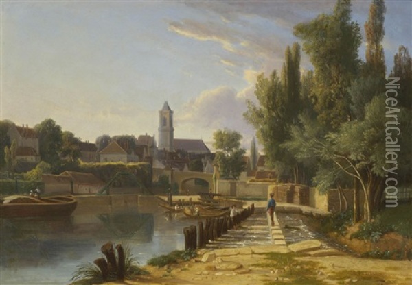 Stadt Am Fluss Oil Painting - Raymond-Noel Esbrat