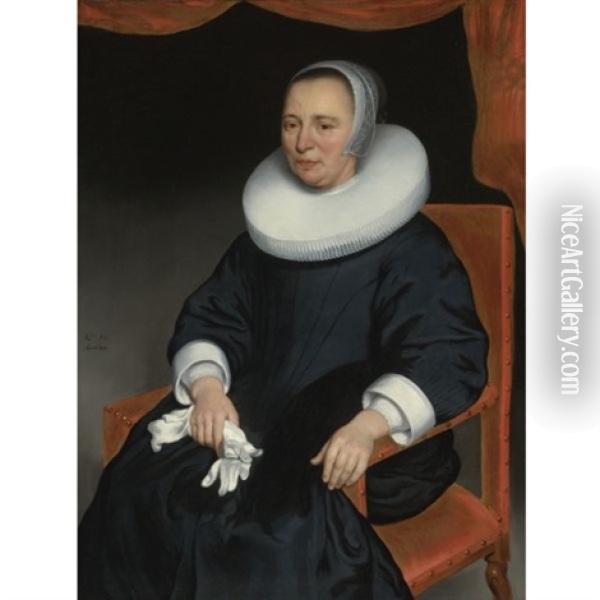 Portrait Of Lady, Seated, Wearing A Black Dress With A White Ruff Oil Painting - Nicolaes Maes