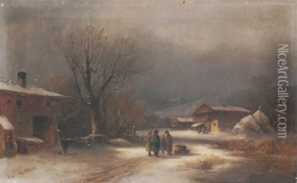 Dorflandschaft Im Winter Oil Painting - Anton Doll