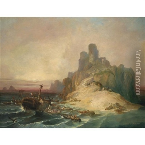 Naufragio En La Costa (shipwreck Off The Coast) Oil Painting - Eugenio Lucas Velazquez