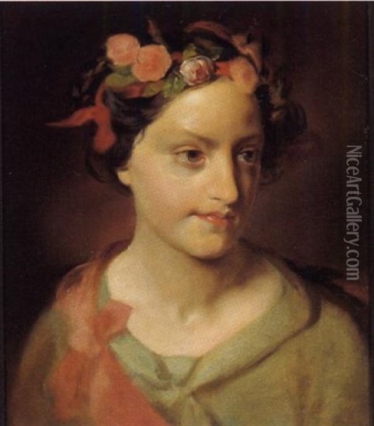 Bildnis Einer Jungen Frau Mit Einem Blumenkranz Im Haar Oil Painting - Friedrich von Amerling