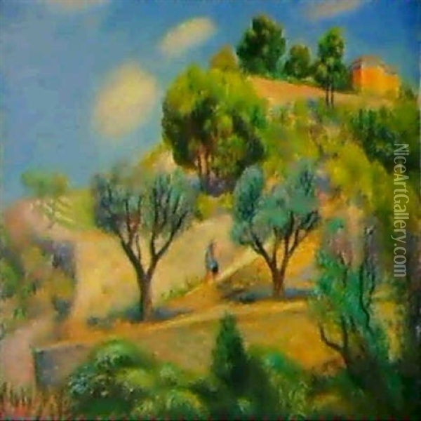 Terraced Hill, Vence Oil Painting - William Glackens