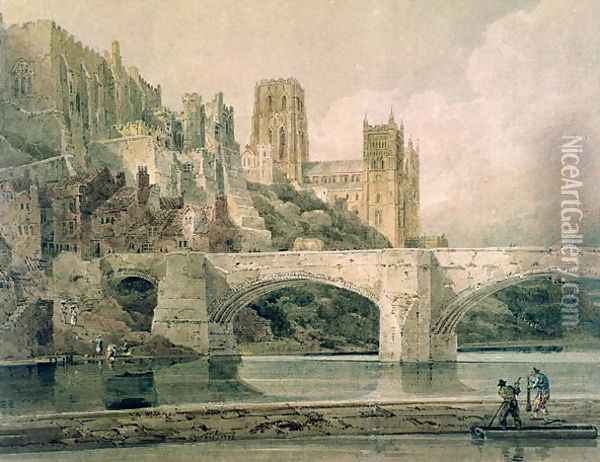 Durham Cathedral and Bridge Oil Painting - Thomas Girtin