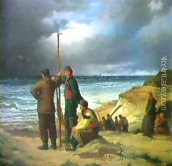 Wartende Fischer Am Strand Oil Painting - Peter (Johann P.) Raadsig