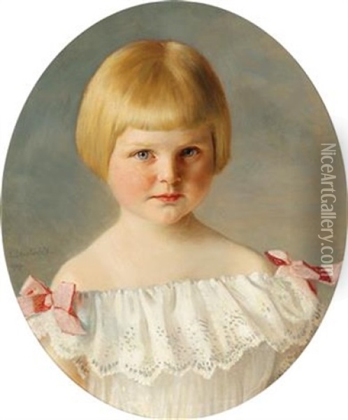 Portrait Of A Blond Girl Oil Painting - Ludwig Louis Streitenfeld