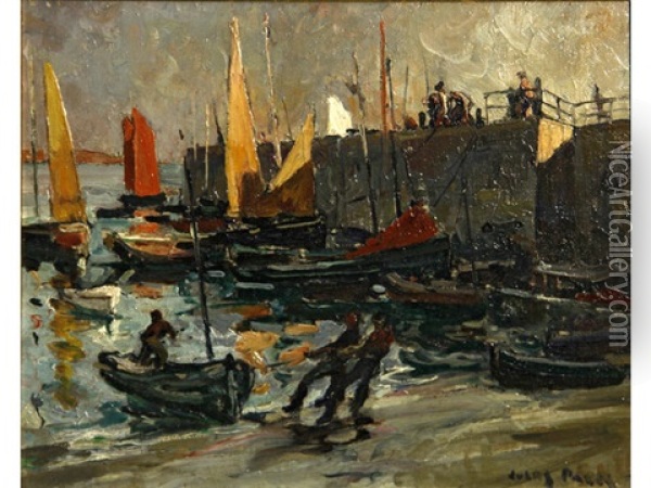 Port Of Quiberon, Brittany Oil Painting - Jules Eugene Pages