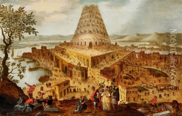 King Nimrod Before The Tower Of Babel Oil Painting - Hendrick van Cleve III