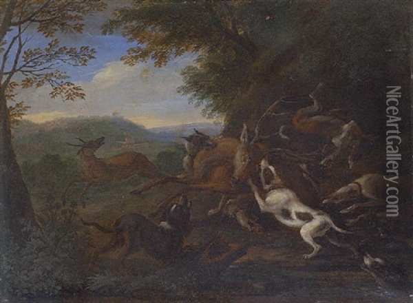 Von Hunden Gehetzter Hirsch Oil Painting - Adriaen de Gryef