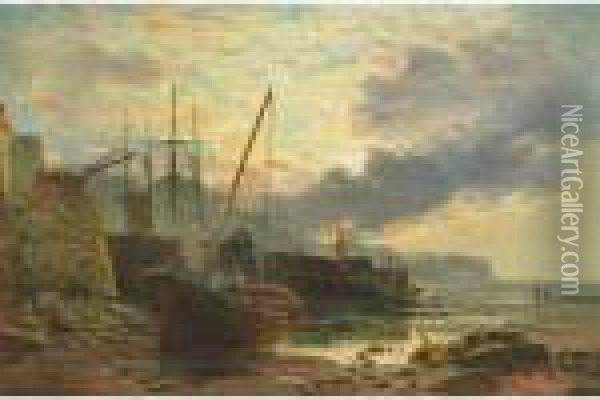 Fisherman Tending His Boat At Sunrise Oil Painting - Samuel Bough