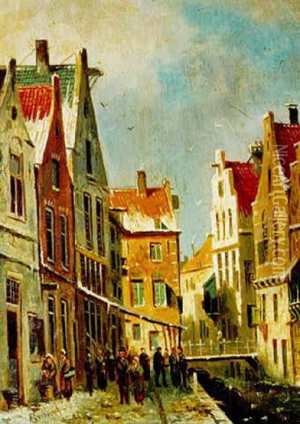 Holland Street Scene Oil Painting - Adrianus Eversen