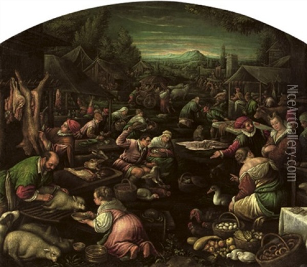 A Country Market With Diogenes Looking For An Honest Man Oil Painting - Leandro da Ponte Bassano