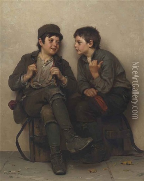 A Deep-laid Scheme Oil Painting - John George Brown