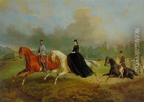 Kaiser Franz Joseph I. Und Kaiserin Elisabeth Bei Einem Ausritt Oil Painting - Franz Zeller (Edler) von Zellenberg
