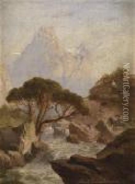 Mountainstream Oil Painting - August Albert Zimmermann