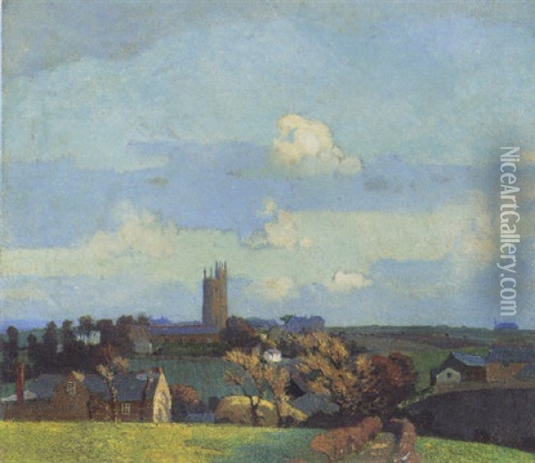 A View Of Paul, Newlyn, Cornwall Oil Painting - Harold Harvey