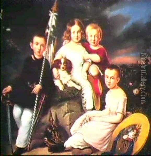Margarethe, Curt, Adolphine Und Gebhart Von Werne Oil Painting - Gustav Forster