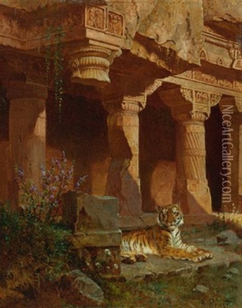 Tiger At Rest Oil Painting - Rudolf Ernst