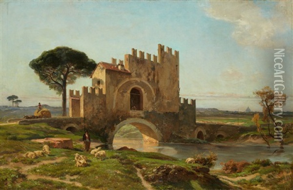 Paysage En Italie Oil Painting - Jules (Joseph Augustin) Laurens