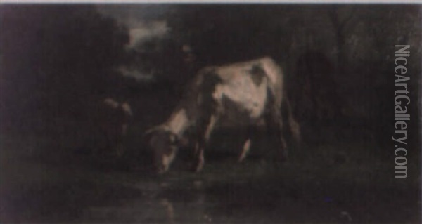 Vacas Paciendo Oil Painting - Andres Cortes y Aguilar
