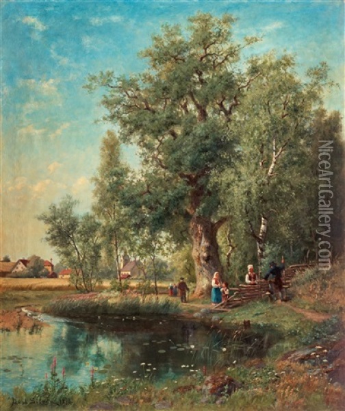 Sommarlandskap Med Kyrka Oil Painting - Jacob Silven