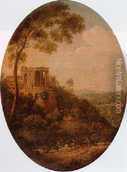 A View Of The Temple Of Vesta At Tivoli Oil Painting - Hendrick Frans van Lint