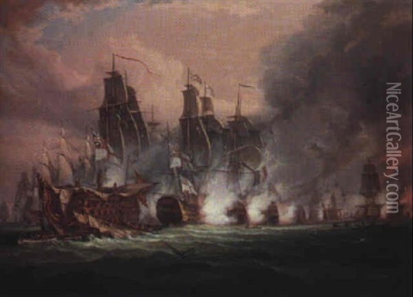 The Battle Of Trafalgar Oil Painting - C. John M. Whichelo