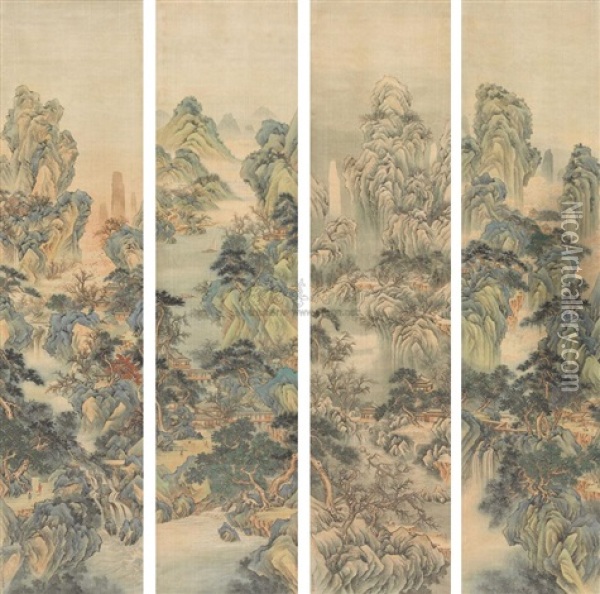 Landscape (4 Works) Oil Painting -  Qian Weicheng