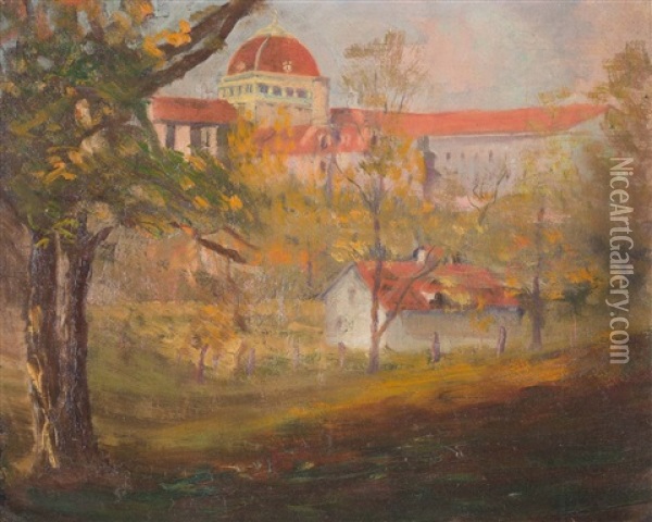 Landscape With Buildings Oil Painting - August H.O. Rolle