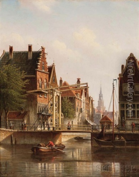 Quiet Amsterdam Canal Oil Painting - Johannes Franciscus Spohler