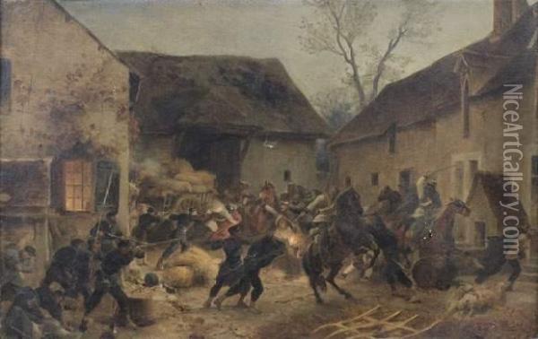 Bataille Dans Une Cour De Ferme Pendant La Guerre De 1870 Oil Painting - Henri Felix Emmanuel Philippoteaux