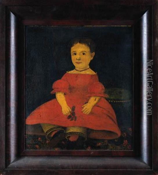 Portrait Of A Girl In A Red Dress Oil Painting - William W. Kennedy