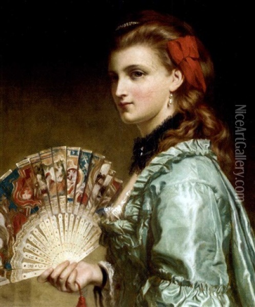 Portrait Of A Lady With An Ivory Fan Oil Painting - Frank Dicksee