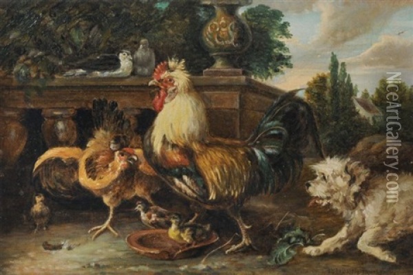 Geflugel Und Hund Oil Painting - Heinrich (Ed. Julius H.) Huebner