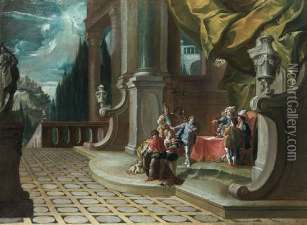 Passation De Pouvoir Dans Un Palais Avec Le Nom De Jesus En Haut A Droite Oil Painting - Francesco Salvator Fontebasso