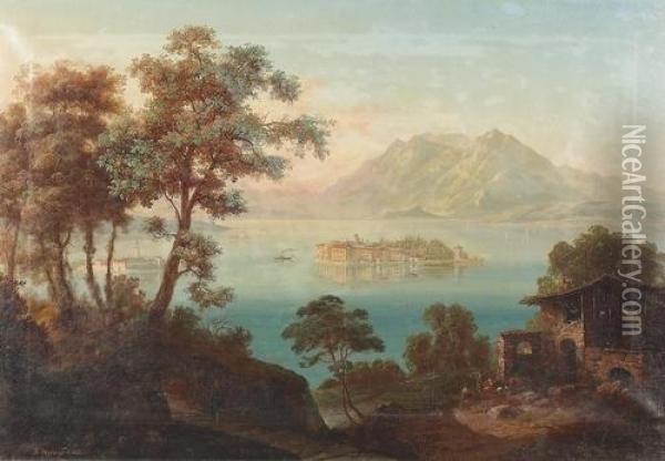 Partie Auf Dem Lago Maggiore Mit Den Borromaischen Inseln. Oil Painting - Arnold Jenny